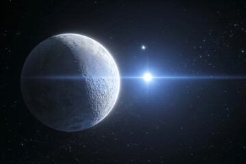 a blue moon with a star in the background