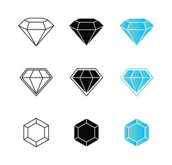 Diamond Icon Collection – Line, Solid, and Gradient Styles