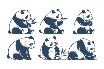 Set of Cute Stylized Panda Bear Illustrations in Various Poses. Vector Animal Design Elements for Logos, Mascots, and Wildlife Concepts