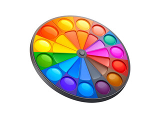 Obraz premium A colorful circular pop it toy featuring vibrant triangular and circular segments, designed to help with stress relief, focus, and sensory stimulation.