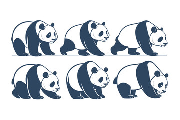Naklejka premium Set of Cute Panda Bear Illustrations in Different Poses. Vector Cartoon Style Animals for Kids Designs, Logos, Stickers, and Branding