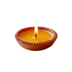 A beautiful traditional clay oil lamp with a flickering flame, perfect for creating a cozy and warm atmosphere in homes or during celebrations.