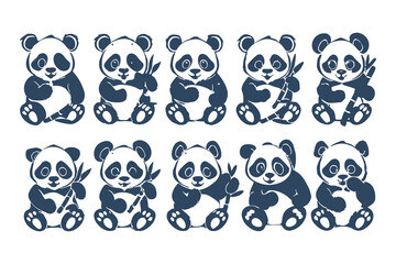 Obraz premium Set of Cute Baby Panda Bear Illustrations in Various Poses. Adorable Vector Animal Characters for Kids Designs, Logos, and Stickers