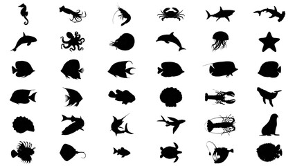 marine life  silhutte icon big set