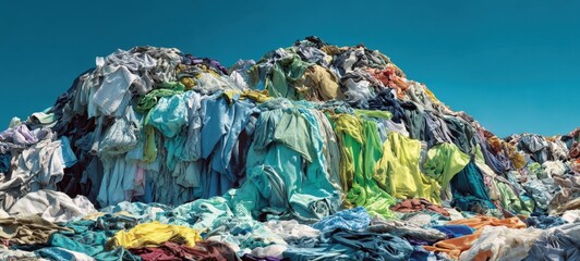 The colorful mountain of discarded clothing highlighting textile waste challenges.