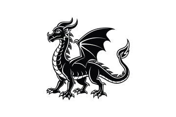 Detailed Dragon Standing with Wings Spread Silhouette