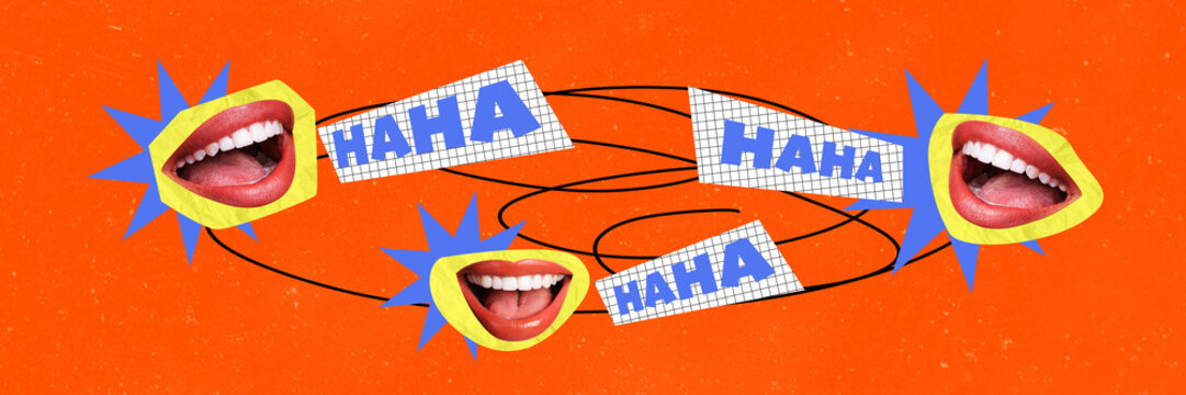 Artwork sketch poster panorama trend collage of mouth mocking haha bullying stereotype pressure concept hate problem society