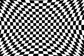 Warped Checkerboard Background. High-resolution warped checkerboard pattern with a bold and dynamic optical illusion effect. This trippy background blends Y2K aesthetics with op art vibes. 