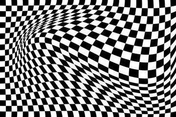 High-resolution warped checkerboard pattern with a bold and dynamic optical illusion effect. This trippy background blends Y2K aesthetics with op art vibes. 