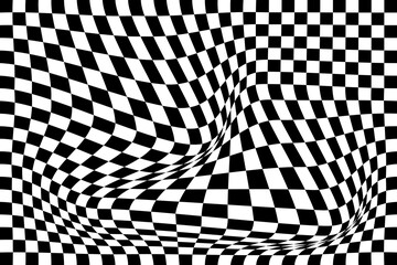 Warped Checkerboard Background – Trippy Op Art Grid. Liquid Checkers Background