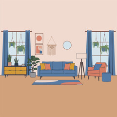 Living room interior. Vector flat  cartoon illustration