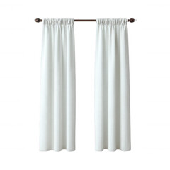Fototapeta premium A pair of elegant white curtains draping gracefully, ideal for enhancing the ambiance of any room. Perfect for a light and airy decor setting, adding a touch of sophistication.