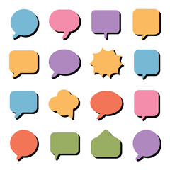 Collection of Sixteen Colorful Speech Bubbles in Various Styles and Designs