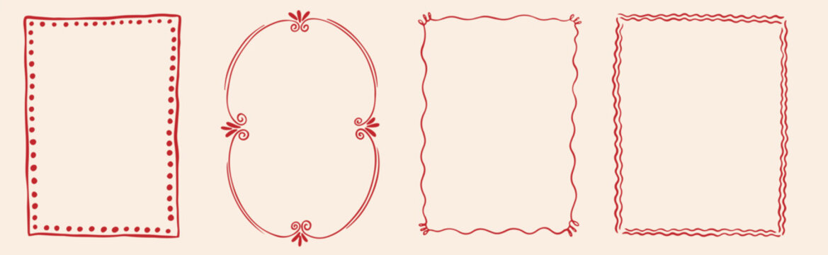 Hand drawn whimsical vintage frames. Bows frame with laces for greeting cards, wedding, birthday party, picnic invitations in cute elegant coquette style. Vector ribbons minimalist ornament borders