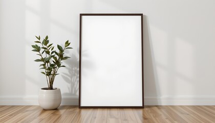 a minimalistic interior space with a modern art piece leaning against a wall