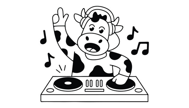 DJ Cow Party Illustration with Headphones and Music