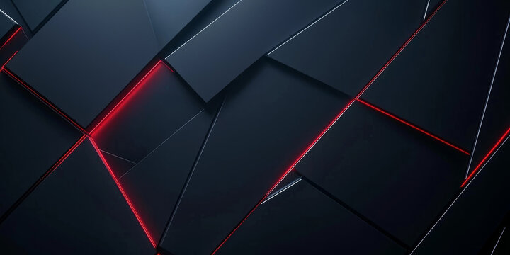 Black minimalist background with glowing blue and red lines and geometric symmetry