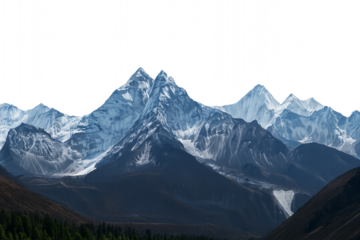 Himalayas on a transparent background. Snow-capped mountains