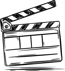 Black and white sketch of a movie clapperboard illustrating filmmaking
