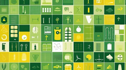 Green and Yellow Grid of Sustainable Energy and Environmental Icons