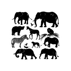 set of elephants Zebras vector  