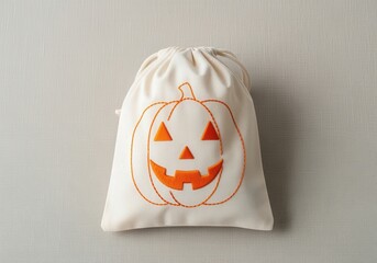 Halloween themed drawstring bag with embroidered jack-o'-lantern design