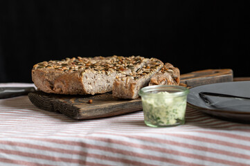Homemade Green Buckwheat Bread Made in Multicooker with Herb Butter