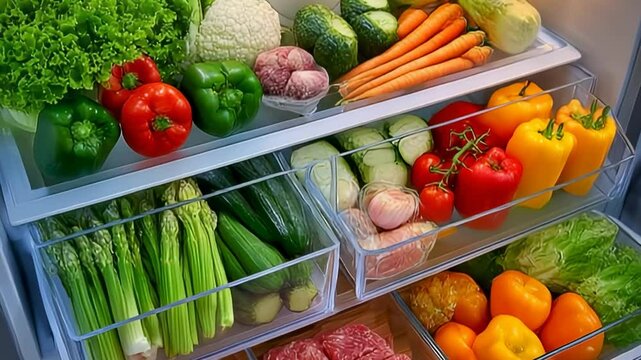 Fresh produce in a refrigerator
