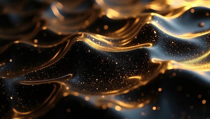 Glamorous Black and Gold Shimmer: Abstract Festive Background with Bokeh