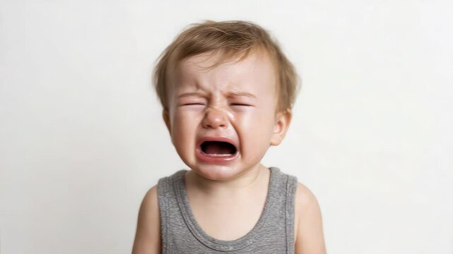 Crying Baby in White Tank Top Expressing Emotions in Sequence of Three Frames