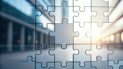 Blurred digital scene of interconnected puzzle pieces representing software system connection
