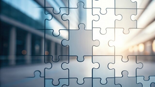 Blurred digital scene of interconnected puzzle pieces representing software system connection
