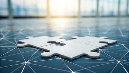 Blurred digital scene of interconnected puzzle pieces representing software system connection
