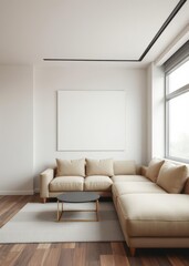 Room interior mockup poster with the sofa beige Empty room interior design architecture blank design room