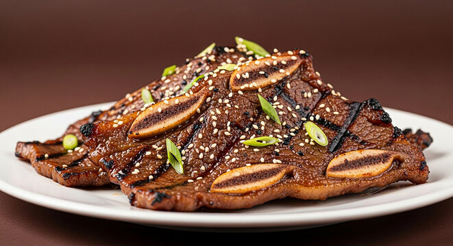 Korean LA Galbi (Short Ribs) with Deep Soy Brown Background