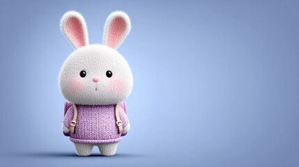 Rabbit cartoon, Cute cartoon rabbit with a tiny backpack in a 3D illustration style.