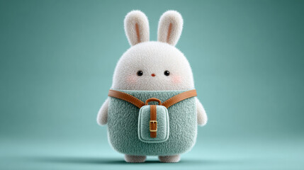 Rabbit cartoon, Cute cartoon rabbit with a tiny backpack in 3D illustration.