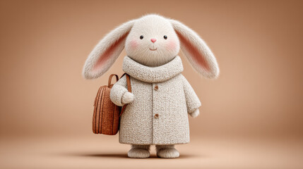 Rabbit cartoon, Cute rabbit cartoon character with a tiny backpack in 3D illustration.