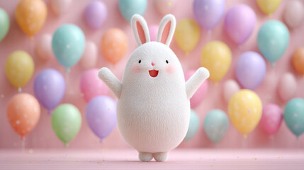 Rabbit cartoon, Dancing rabbit cartoon in a lively 3D party scene illustration.