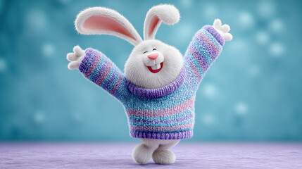 Rabbit cartoon, A cartoon rabbit dancing at a lively party in a 3D illustration style.