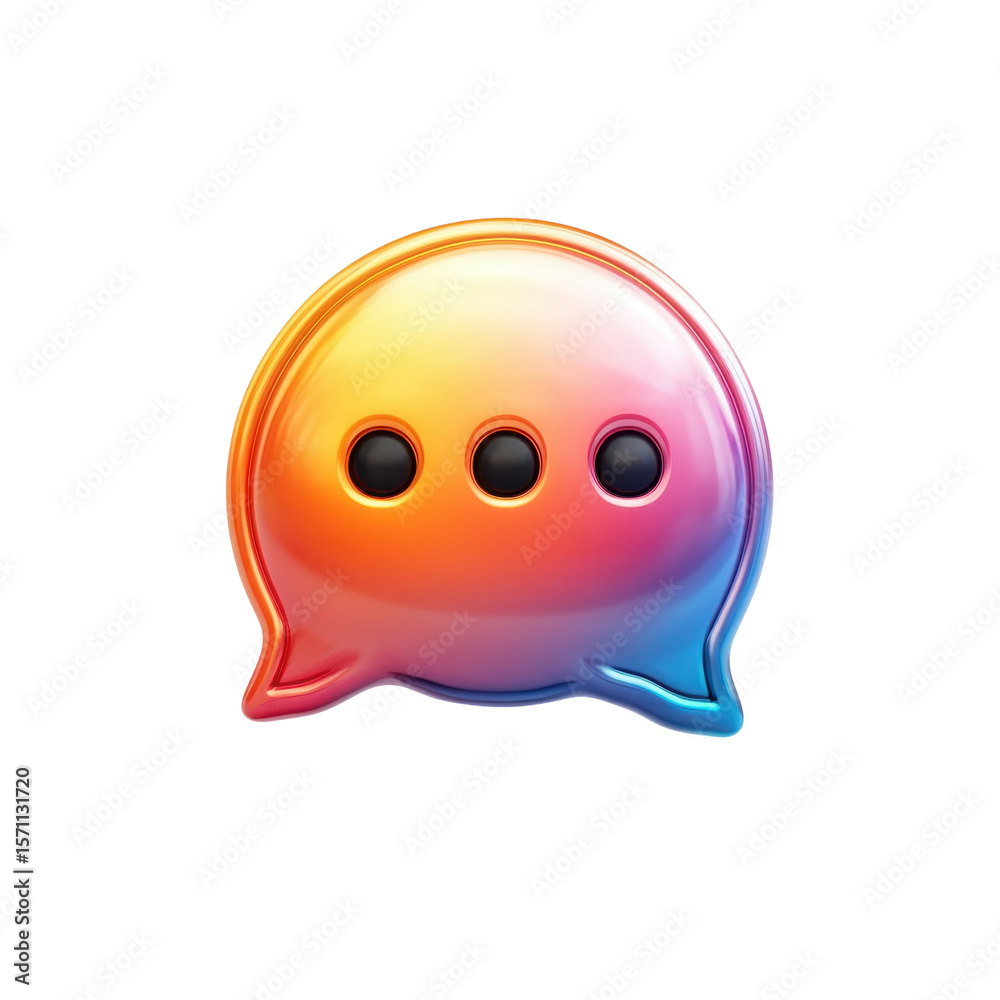 Poster 3d render message bubble icon with dots colorful gradient chat social on transparent background