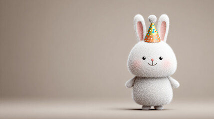 Rabbit cartoon, Festive cartoon rabbit wearing a party hat in 3D illustration.