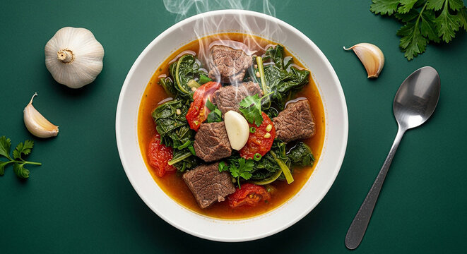 Malagasy Romazava Beef Stew with Rainforest Green Background