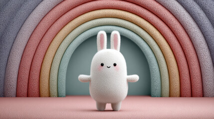 Rabbit cartoon, Friendly cartoon rabbit with a rainbow background.