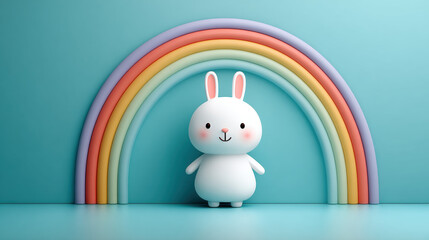 Rabbit cartoon, Friendly cartoon rabbit with a rainbow background.