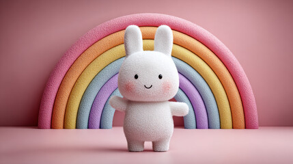 Rabbit cartoon, Friendly cartoon rabbit with a rainbow background.