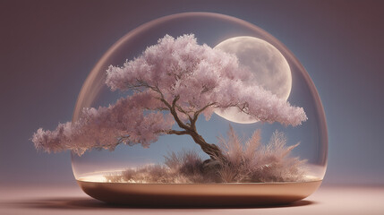 Bonsai tree and full moon in fantasy style