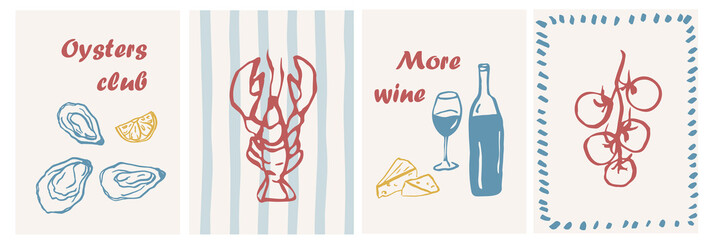 Hand drawn doodle mediterranean food posters