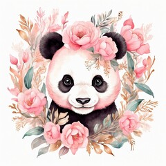 Cute Panda Surrounded Pink Flowers