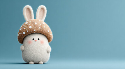Rabbit cartoon, A cute cartoon rabbit hiding behind a mushroom in a 3D style.